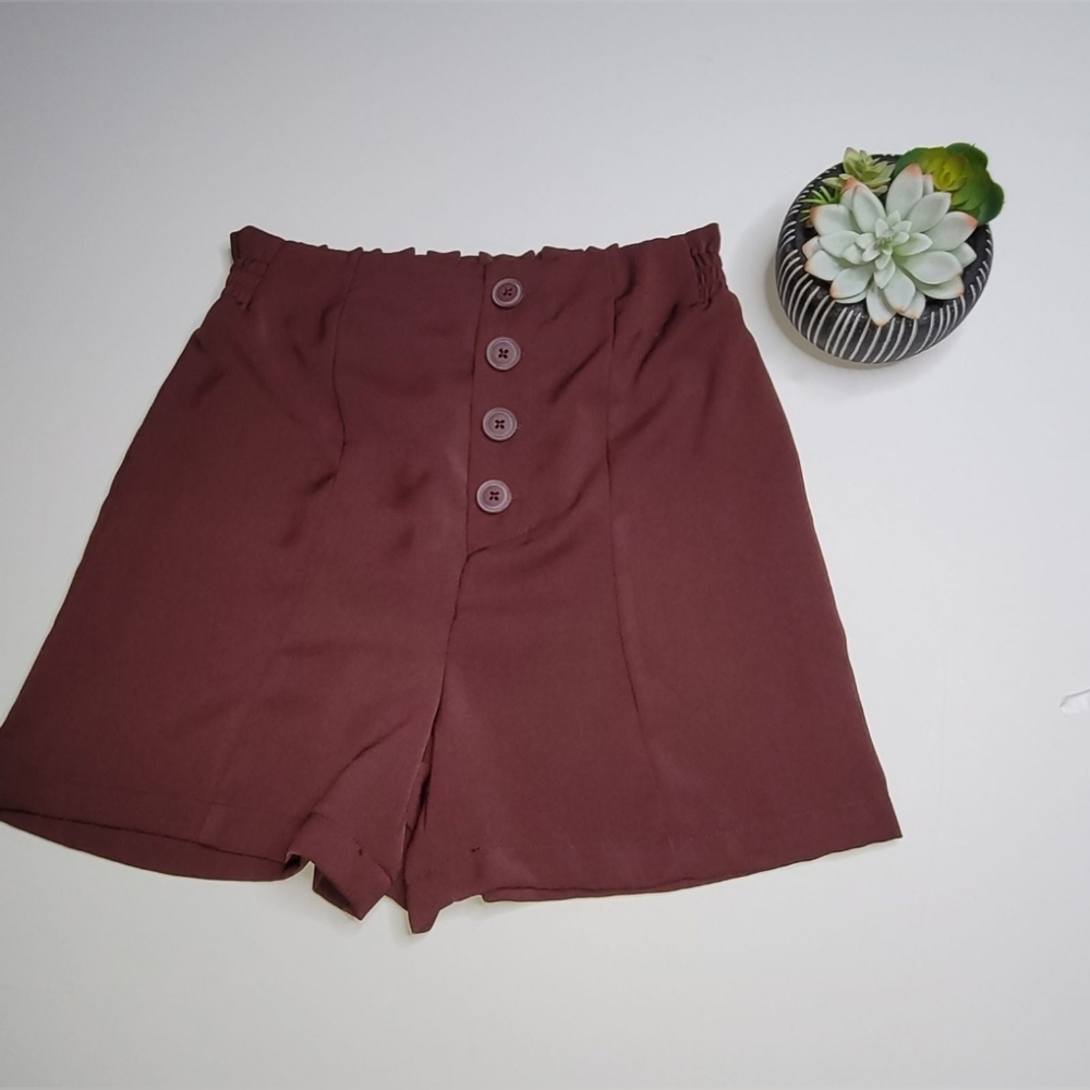 14th & Union Burgundy Pull On Shorts Small Elastic Waist Button Front